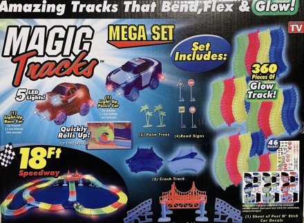 Автотрек "Magic Tracks/ Магічний трек", 360 деталей, мікс кольорів, міст, поворо. . фото 3