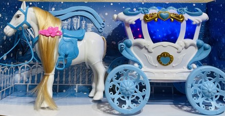 Карета "Frozen", кінь, лялька 16 см, з аксесуарами, музика, світло, на батарейка. . фото 2