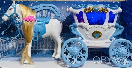 Карета "Frozen", кінь, лялька 16 см, з аксесуарами, музика, світло, на батарейка. . фото 1