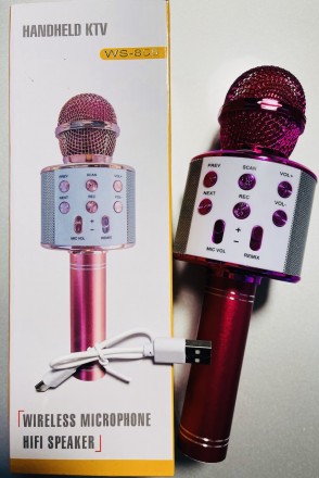  Музыкальный Микрофон, 24 см, на аккумуляторах, подключается к телефону, USB, Bl. . фото 4