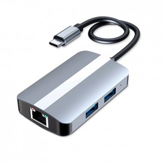 Адаптер USB 3.0 Type-C на LAN Ethernet RJ4 100 Мбит/с + хаб на 2 порта USB 2.0 и. . фото 2