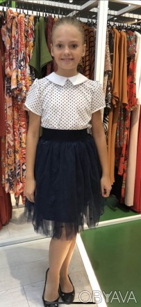 Блузка школьная с коротким рукавом для девочки. Современный дизайн, отличная пос. . фото 1