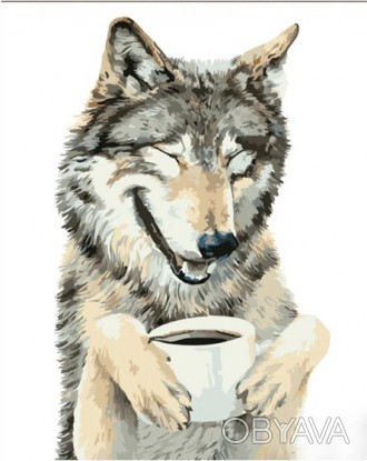 Набор для росписи по номерам Волк и чашечка Strateg размером 30х40 см SS6794 ish. . фото 1