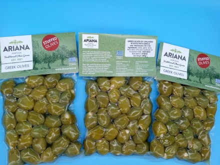 Оливки, большие оливки, сорт Халкидики фаршированные чесноком, GREEN OLIVES OF C. . фото 5