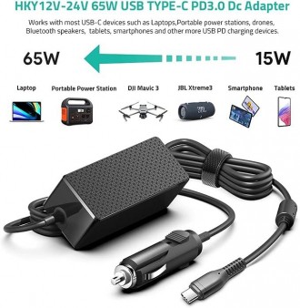 Автомобильное зарядное устройство HKY USB C PD 65 Вт 45 Вт Автомобильное зарядно. . фото 3
