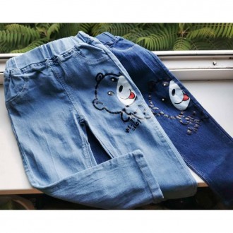 Стильні дитячі джинси на осінь, прикрашені накатом. Пояс на резиночці. Матеріал . . фото 4