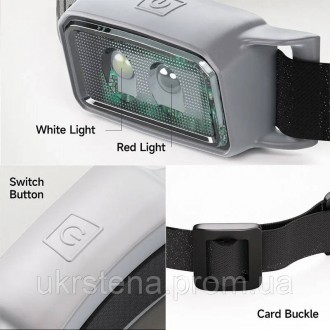 Налобний ультралегкий ліхтарик на батарейках із червоним світлом, 3 рівні яскрав. . фото 6