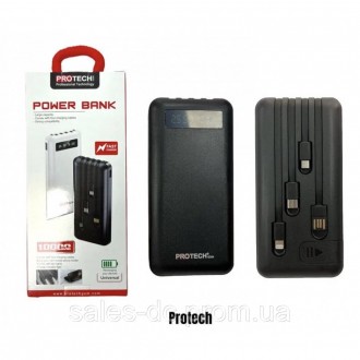 Повербанк PROTECH 10000 МАч швидка зарядка + Кабель Type c/iphone/Micro/ чорний . . фото 2