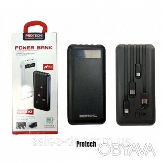 Повербанк PROTECH 10000 МАч швидка зарядка + Кабель Type c/iphone/Micro/ чорний . . фото 1