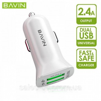 
Універсальний автомобільний зарядний пристрій BAVIN PC253 2-USB 2.4A Швидкий за. . фото 2