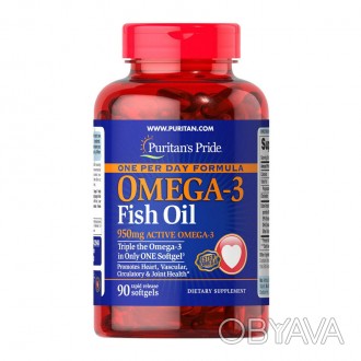 Puritan's Pride Omega-3 Fish Oil 950 mg One Per Day Formula содержит 950 мг омег. . фото 1