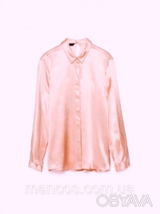 Блуза женская Zara атласная с длинным рукавом на пуговицах цвет пудра 
Состояние. . фото 1