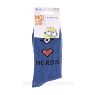 Високі шкарпетки з принтом MINIONS Heart + Eye + Nerds 1-pack denim — 13890131-2. . фото 3