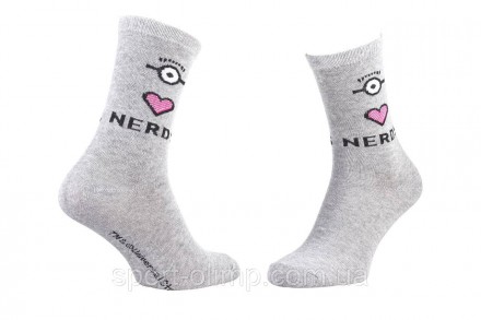 Високі шкарпетки з принтом MINIONS Heart + Eye + Nerds 1-pack light gray — 13890. . фото 2