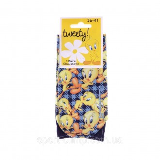 Мультяшные высокие носки Looney Tunes Fond Pied De Poule 1-pack yellow/blue — 17. . фото 3