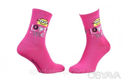 Высокие носки c принтом MINIONS Minion + Loves Me 1-pack dark pink — 13890131-3 . . фото 1
