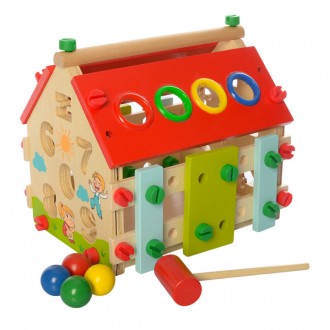 Сортер в форме домика с разноцветными геометрическими фигурками и цифрами от 1 д. . фото 3