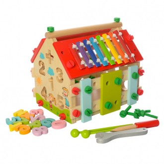 Сортер в форме домика с разноцветными геометрическими фигурками и цифрами от 1 д. . фото 5