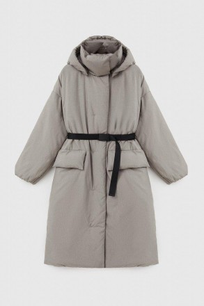 Утепленное женское пальто. Двубортная модель с застежкой на молнии, силуэт - тра. . фото 9