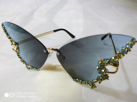 Роскошные солнцезащитные очки со стразами в виде бабочки бренд Y2K, синие, корич. . фото 7