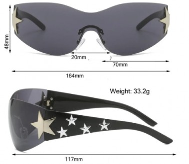 Солнцезащитные цельные очки без оправы Y2K для женщин и мужчин, модные очки в ст. . фото 9
