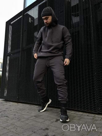 Чоловічі графітові спортивні штани на гумці Oversize трикотажні спорівки з манже