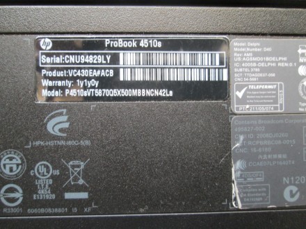 HP ProBook 4510s (VC430EA-ACB) (Intel T5870 = 2.0 ГГц, RAM = 4 Гб, HDD = 500 Гб). . фото 11