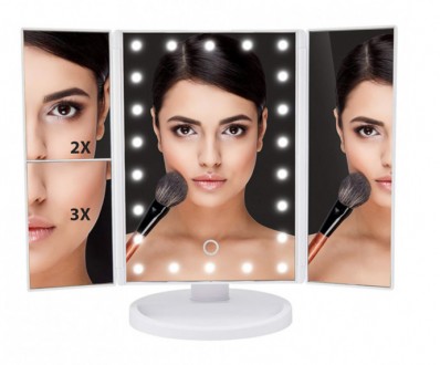 Тройное зеркало для макияжа с подсветкой. WD-214 Цвет: белыйНастольное косметиче. . фото 9