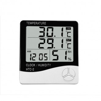 Электронный цифровой термометр гигрометр с выносным датчиком и часами KKMOON НТС. . фото 3
