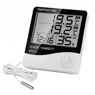 Электронный цифровой термометр гигрометр с выносным датчиком и часами KKMOON НТС. . фото 2