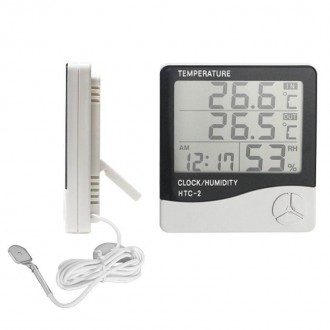 Электронный цифровой термометр гигрометр с выносным датчиком и часами KKMOON НТС. . фото 6