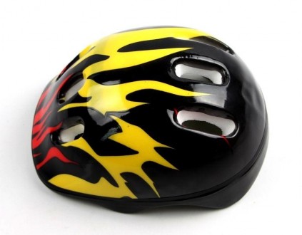Шлем зщитный для детей и подростков Black Fire Чёрный с огненными желтыми развод. . фото 3