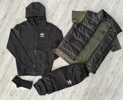 
Комплект 5 в 1⚫️Демісезонний спортивний костюм Adidas чорна кофта на змійці + ш. . фото 1