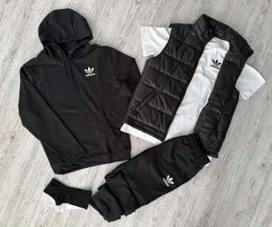 
Комплект 5 в 1⚫️Демісезонний спортивний костюм Adidas чорний худі + штани (двон. . фото 2