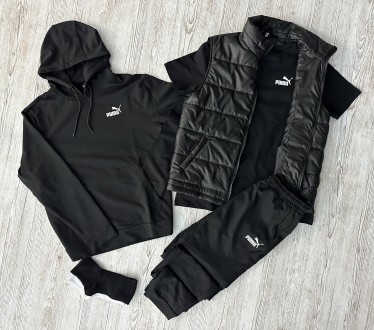 
Комплект 5 в 1⚫️Демісезонний спортивний костюм Puma чорний худі + штани (двонит. . фото 2