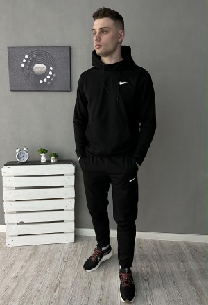 
?Демісезонний спортивний костюм Nike чорний худі + штани (двонитка)?▪️Код товар. . фото 2