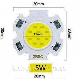 Світлодіодний модуль COB LED 2B5C 5W 6000K Холодний білий (2011: 20 mm / 11 mm)
. . фото 2