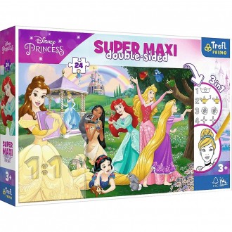 Пазлы с раскраской SUPER МАХИ Веселые принцессы - три игры в одном Большой двуст. . фото 2