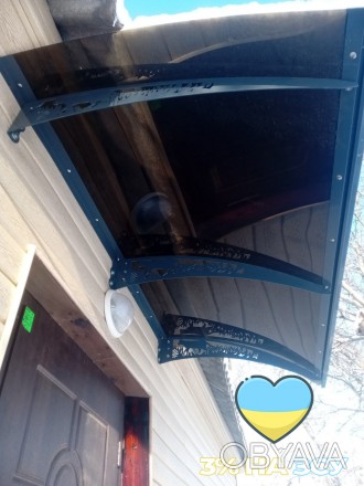 Металлический козырек/навес над дверью из монолитного поликарбоната 1,5х1 м Хайт. . фото 1
