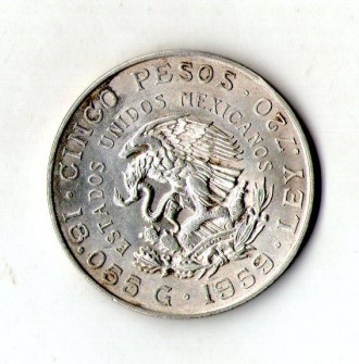 Мексика › Мексиканские Соединённые Штаты › 5 песо, 1959 100 лет со дня рождения . . фото 3