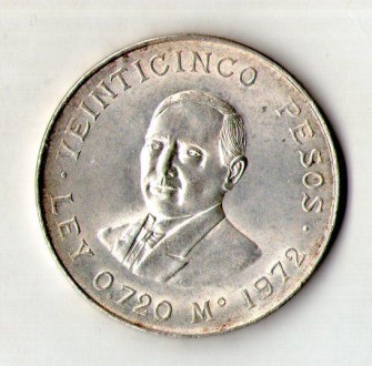 Мексика › Мексиканские Соединённые Штаты › 25 песо, 1972 100 лет со дня смерти Б. . фото 2