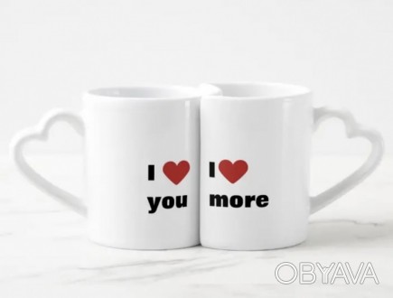 Оригінальні парні чашки для закоханих з ручками у вигляді сердечок. Напис I Love. . фото 1