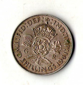 Великобритания › Король Георг VI 2 шиллинга (флорин), 1941 Серебро 11.3 гр. №150. . фото 3