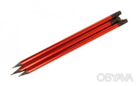 Олівець чорнографітний ООПТ HB червоний фольгований корпус, з чорною гумкою арт.. . фото 1