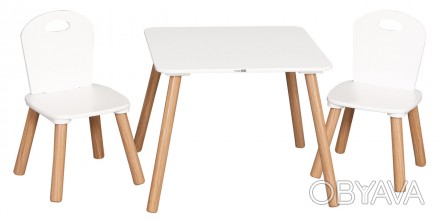 Сучасний і мінімалістичний дерев`яний стіл з 2 стільцями в поєднанні двох кольор. . фото 1