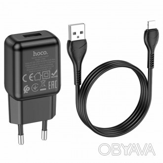 
Мережевий Зарядний Пристрій HOCO C96A Single Port Charger Set (iP) Black: Зручн. . фото 1