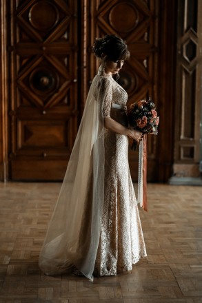 Продам облегающее свадебное платье силуэта русалка из французского кружева со шл. . фото 7
