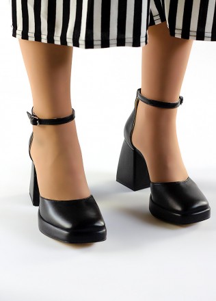 Туфлі CREDO чорна шкіра 7926-28 Жіночні туфлі з натуральної шкіри на товстому ст. . фото 5