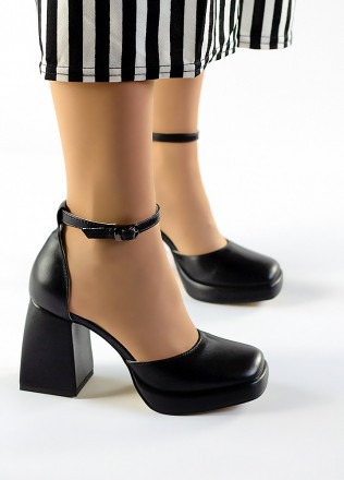 Туфлі CREDO чорна шкіра 7926-28 Жіночні туфлі з натуральної шкіри на товстому ст. . фото 2