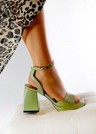 Босоніжки CREDO оливка ш. 7959-28.Жіночні туфлі з натуральної шкіри на товстому . . фото 3